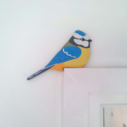 Blue Tit Hand Painted Wooden Bird Corner Decoration - Left or Right Facing - Perfect For Door Frames, Cupboards, Light Switches, Pictures & More