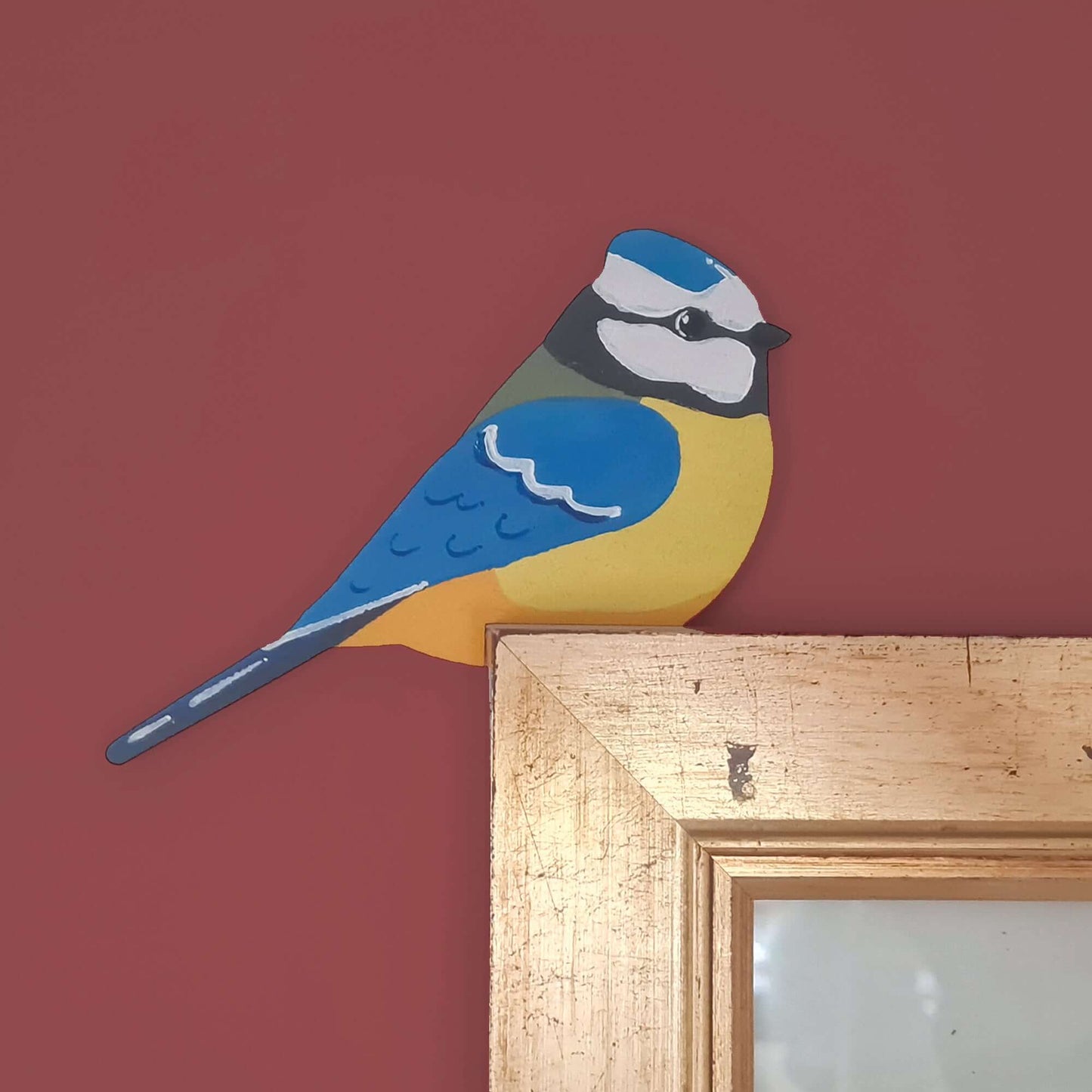 Blue Tit Hand Painted Wooden Bird Corner Decoration - Left or Right Facing - Perfect For Door Frames, Cupboards, Light Switches, Pictures & More