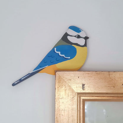 Blue Tit Hand Painted Wooden Bird Corner Decoration - Left or Right Facing - Perfect For Door Frames, Cupboards, Light Switches, Pictures & More