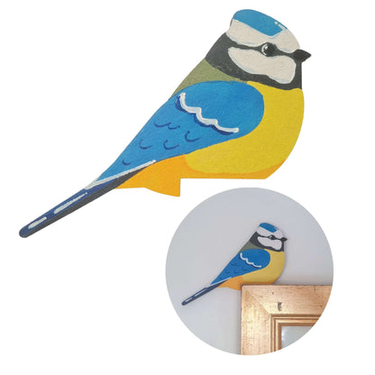 Blue Tit Hand Painted Wooden Bird Corner Decoration - Left or Right Facing - Perfect For Door Frames, Cupboards, Light Switches, Pictures & More