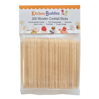 200 Wooden Cocktail Sticks - Premium Birchwood Double Pointed 8cm - Food Safe & 100% Biodegradable - for Food, Cocktails & Oral Hygiene