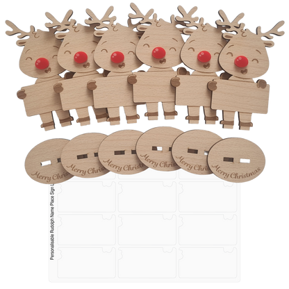 Rudolph Wooden Name Place – 6 Pack – Personalised Christmas Table Decorations & Festive Keepsake Figures