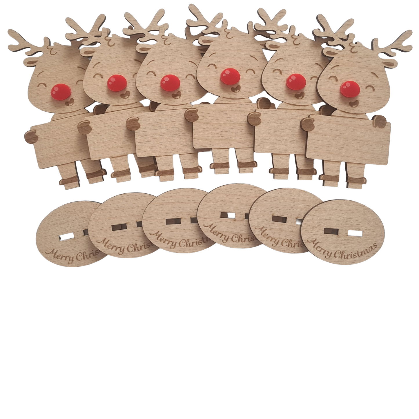 Rudolph Wooden Name Place – 6 Pack – Personalised Christmas Table Decorations & Festive Keepsake Figures