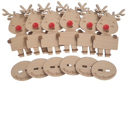 Rudolph Wooden Name Place – 6 Pack – Personalised Christmas Table Decorations & Festive Keepsake Figures