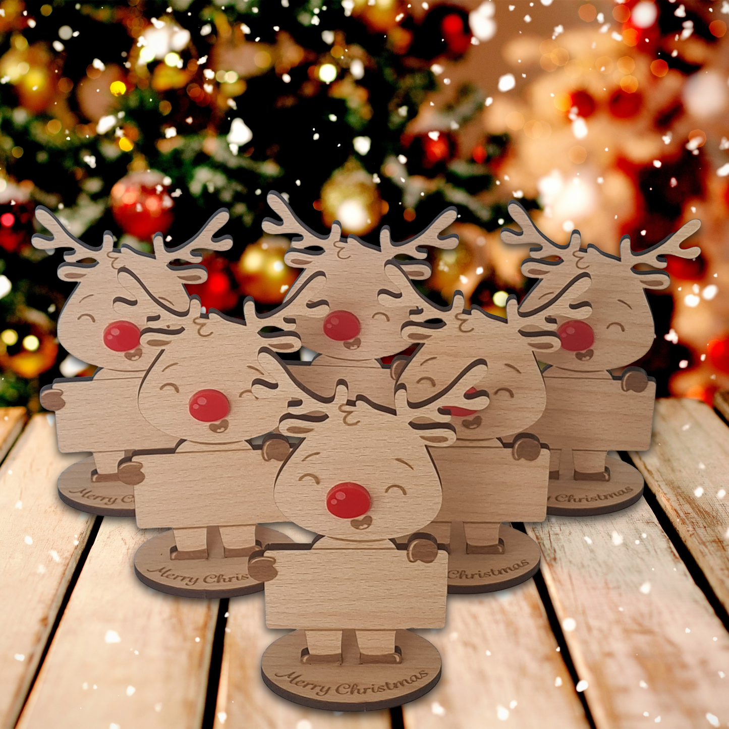 Rudolph Wooden Name Place – 6 Pack – Personalised Christmas Table Decorations & Festive Keepsake Figures