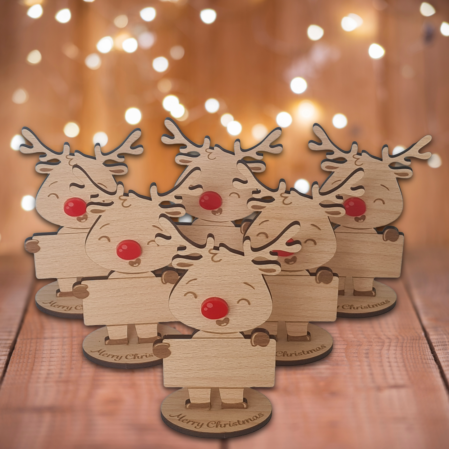 Rudolph Wooden Name Place – 6 Pack – Personalised Christmas Table Decorations & Festive Keepsake Figures