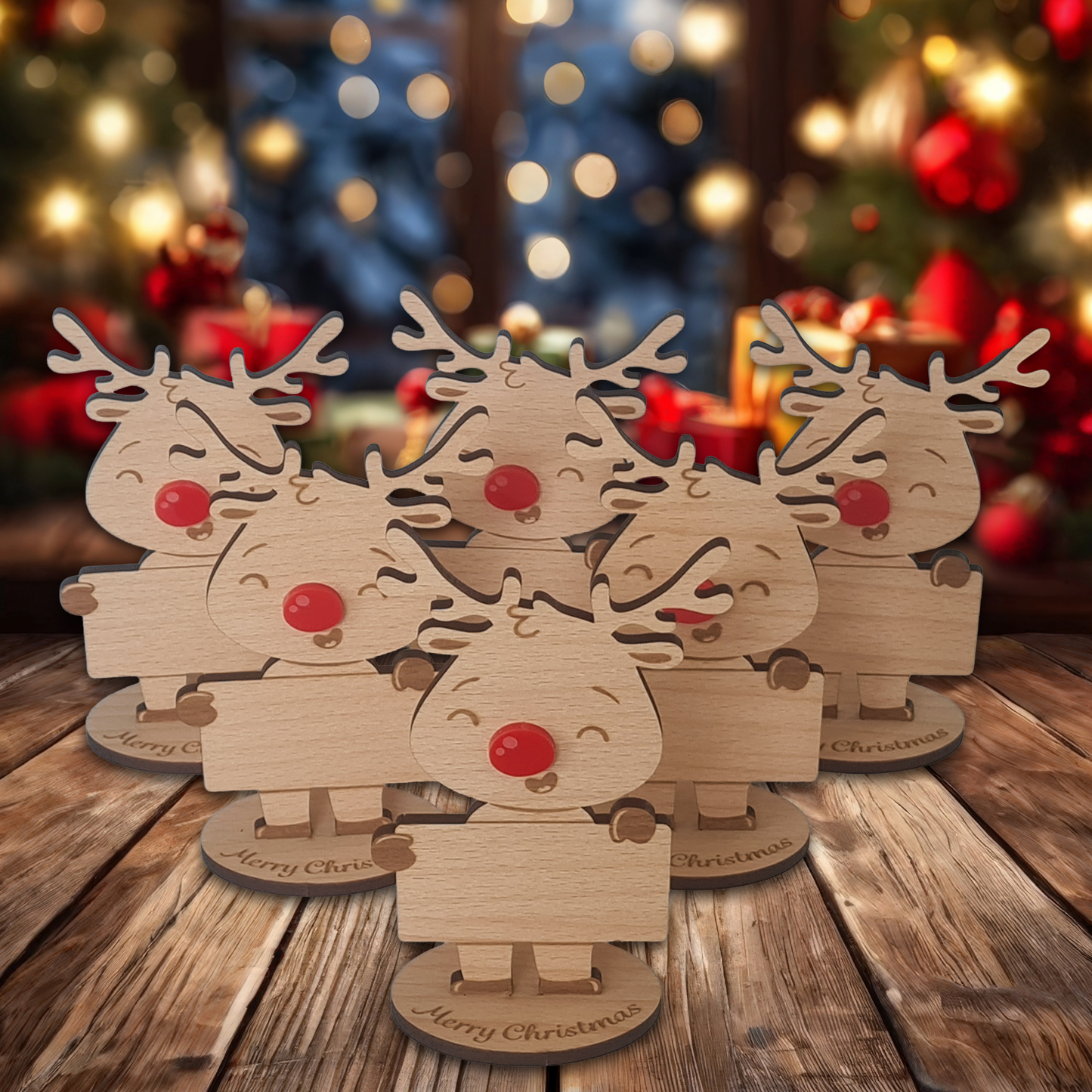 Rudolph Wooden Name Place – 6 Pack – Personalised Christmas Table Decorations & Festive Keepsake Figures