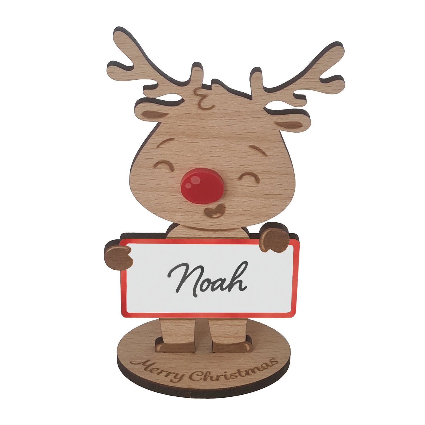 Rudolph Wooden Name Place – 6 Pack – Personalised Christmas Table Decorations & Festive Keepsake Figures