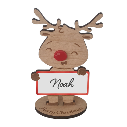 Rudolph Wooden Name Place – 6 Pack – Personalised Christmas Table Decorations & Festive Keepsake Figures