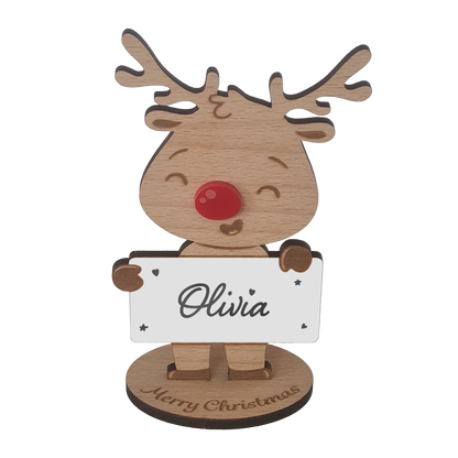 Rudolph Wooden Name Place – 6 Pack – Personalised Christmas Table Decorations & Festive Keepsake Figures