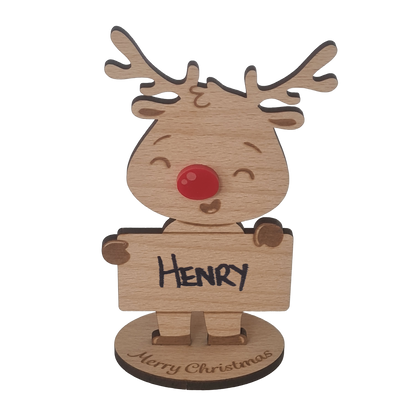 Rudolph Wooden Name Place – 6 Pack – Personalised Christmas Table Decorations & Festive Keepsake Figures