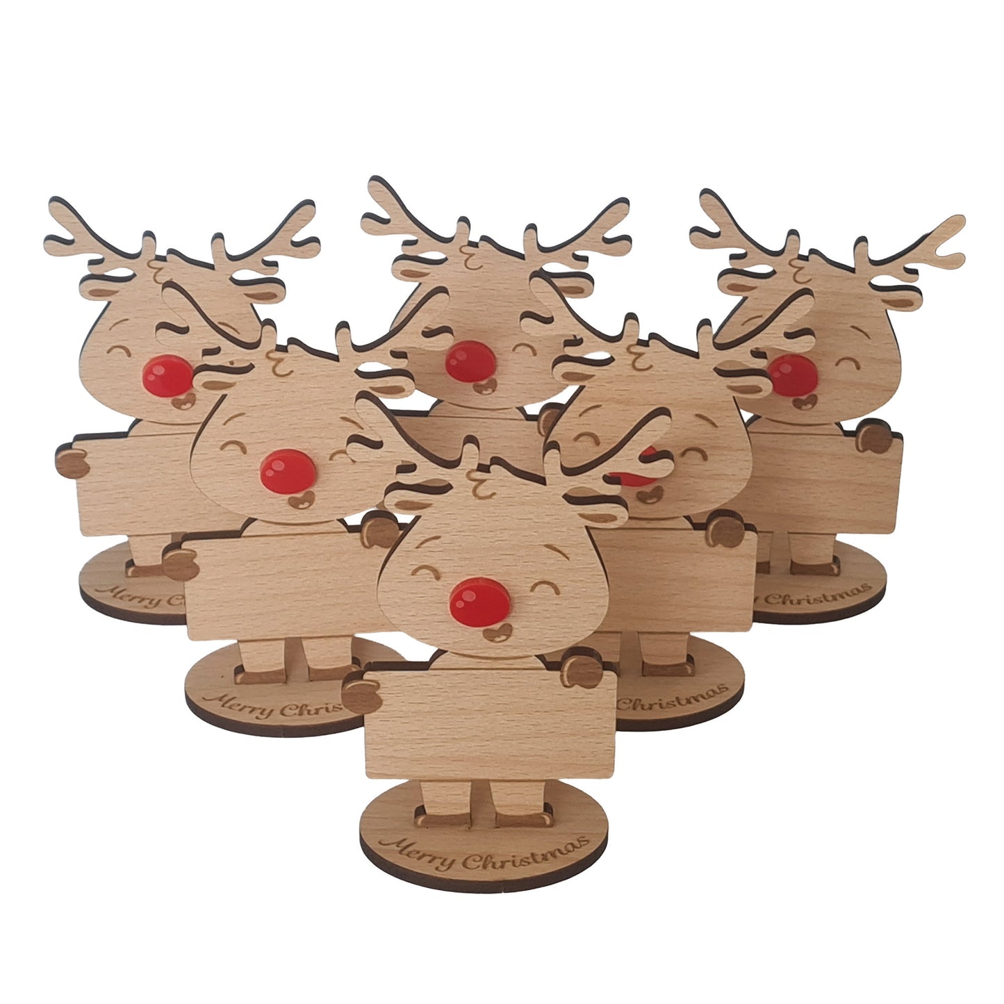 Rudolph Wooden Name Place – 6 Pack – Personalised Christmas Table Decorations & Festive Keepsake Figures