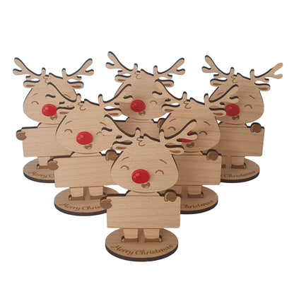 Rudolph Wooden Name Place – 6 Pack – Personalised Christmas Table Decorations & Festive Keepsake Figures