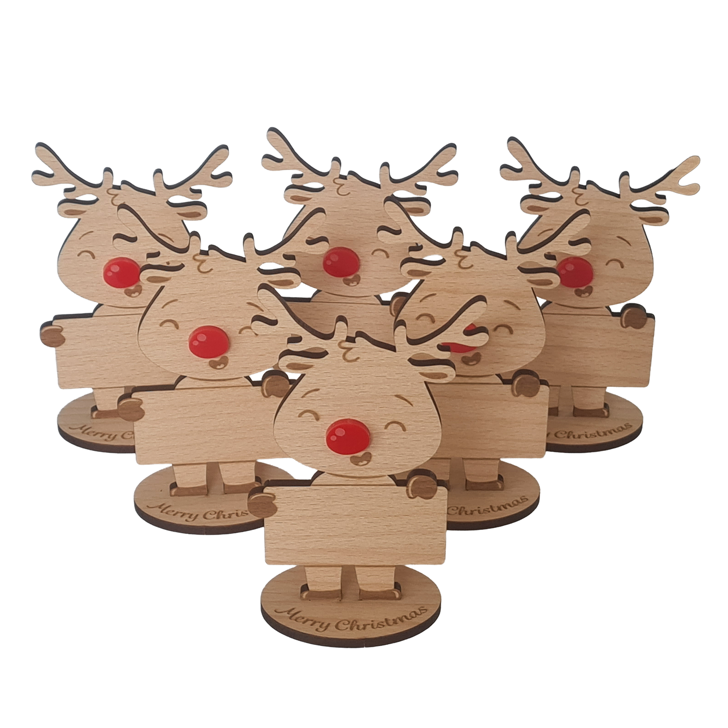 Rudolph Wooden Name Place – 6 Pack – Personalised Christmas Table Decorations & Festive Keepsake Figures