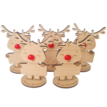Rudolph Wooden Name Place – 6 Pack – Personalised Christmas Table Decorations & Festive Keepsake Figures