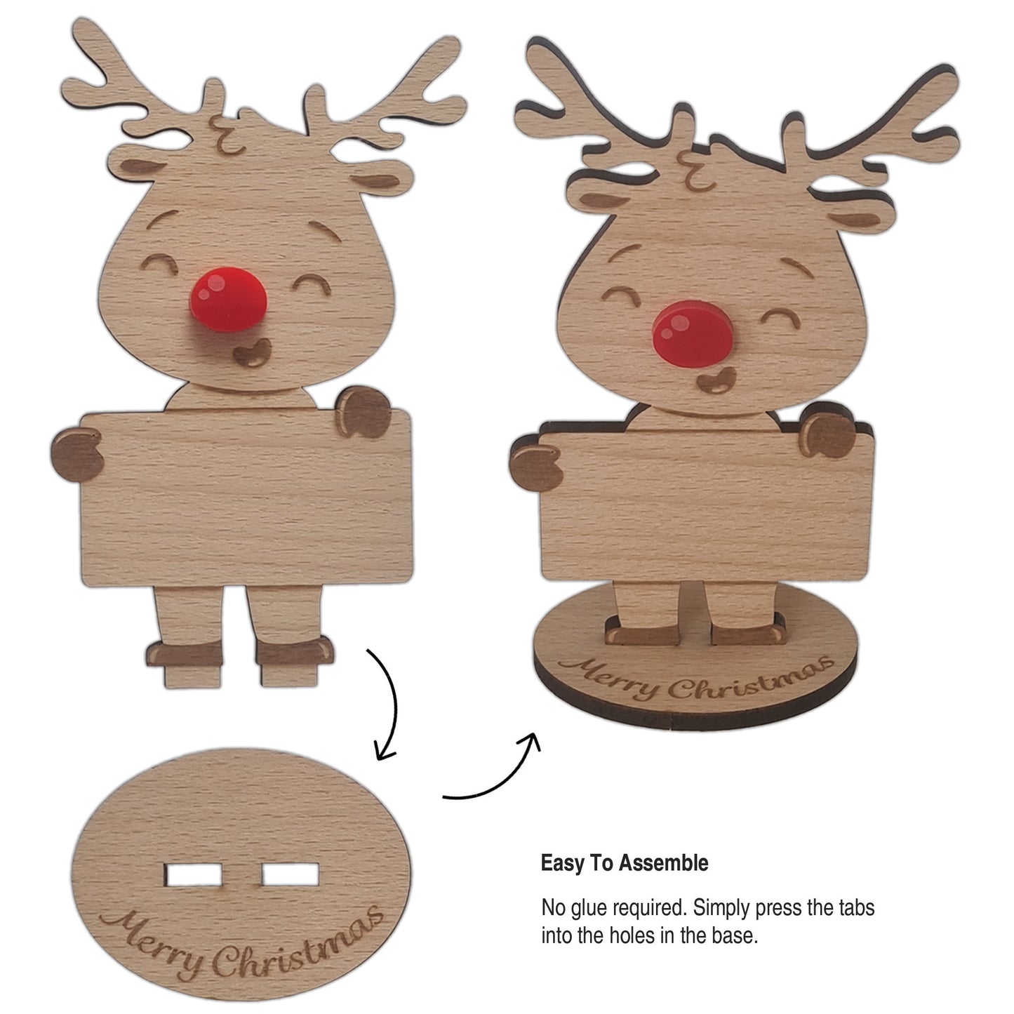 Rudolph Wooden Name Place – 6 Pack – Personalised Christmas Table Decorations & Festive Keepsake Figures