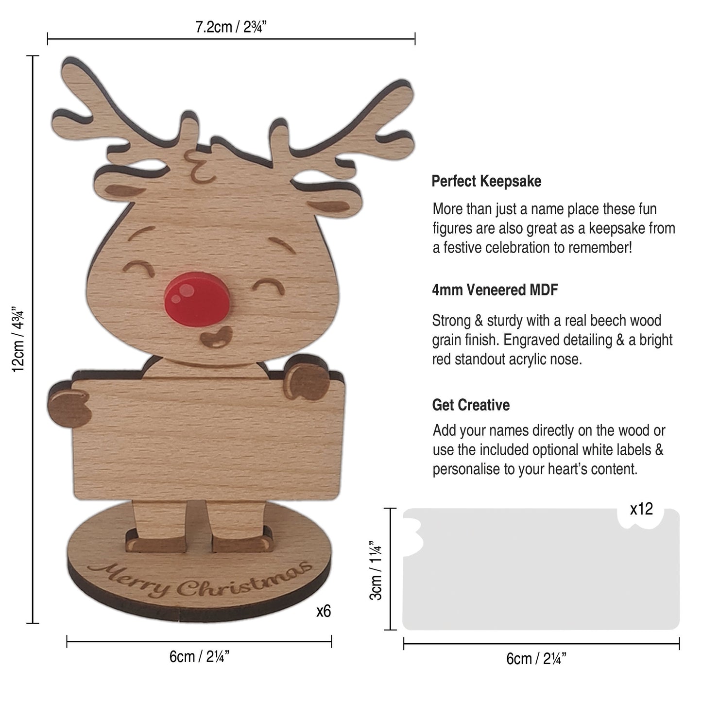 Rudolph Wooden Name Place – 6 Pack – Personalised Christmas Table Decorations & Festive Keepsake Figures