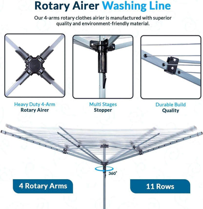 60M Rotary Airer Dryer with Cover and Metal Spike