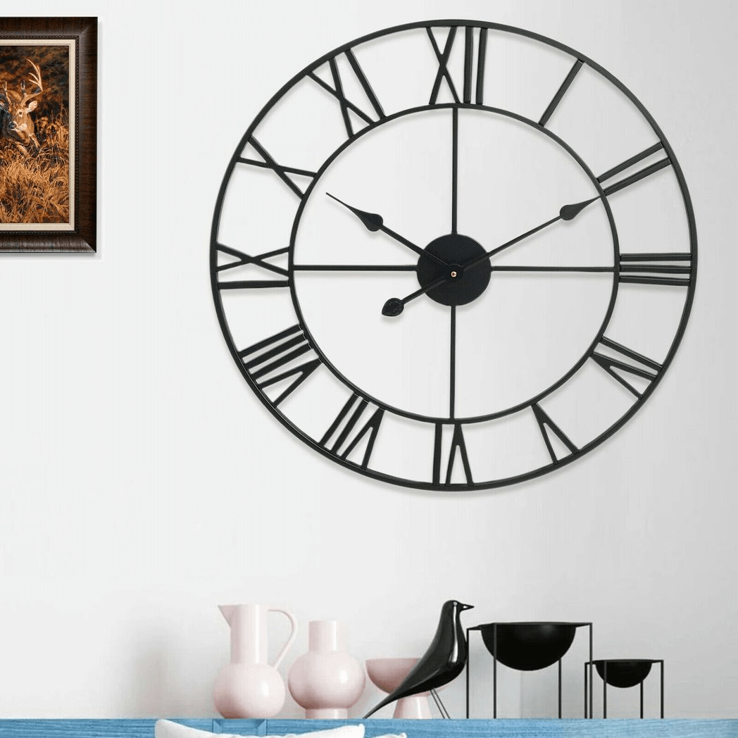 Large 40cm Roman Numeral Black Metal Clock