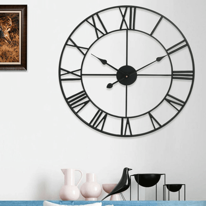 Large 40cm Roman Numeral Black Metal Clock