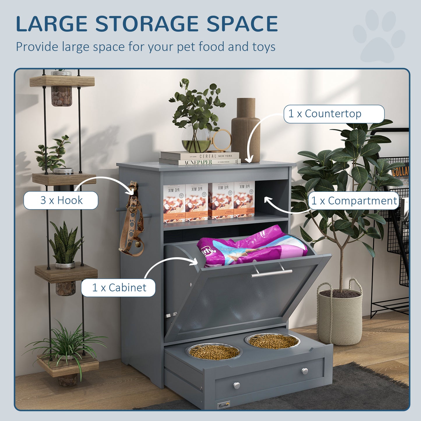 PawHut Pet Feeder Station Dog and Cat Food Storage Cabinet