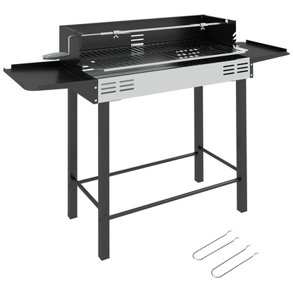 Outsunny Charcoal Spit Roasting Machine with 3-Tier Grill Grate & Foldable Shelves