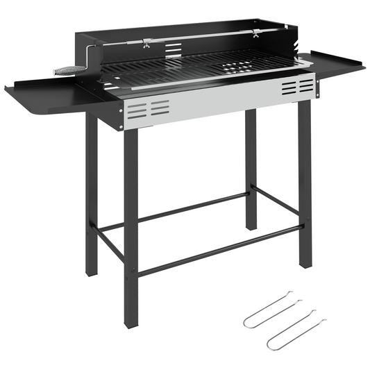 Outsunny Charcoal Spit Roasting Machine with 3-Tier Grill Grate & Foldable Shelves