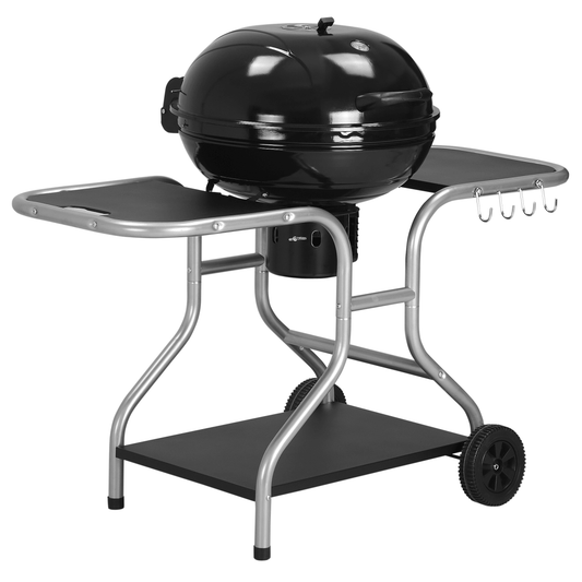 Outsunny Garden Charcoal Trolley Barbecue Grill with Wheels-Black