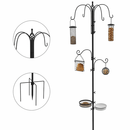 Bird Feeding Station Kit Wild Bird Feeder Pole w/ 6 Hooks 4 Hanging Feeders