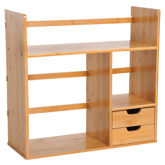 Bamboo Desk Organiser Desktop Bookshelf with 2 Drawers