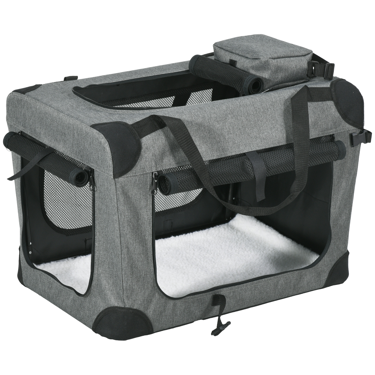 PawHut Folding Pet Carrier Bag House With Cushion Storage, Grey 60x41.5x41cm