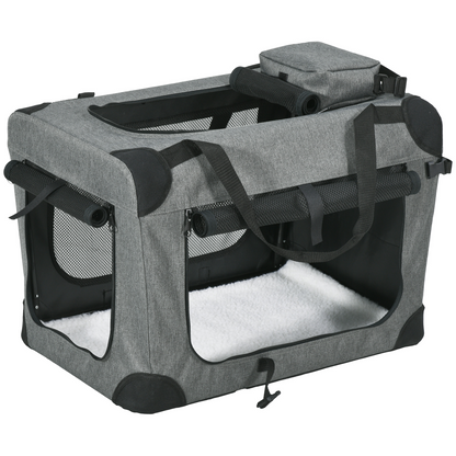 PawHut Folding Pet Carrier Bag House With Cushion Storage, Grey 60x41.5x41cm