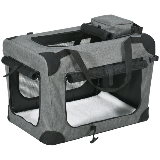 PawHut Folding Pet Carrier Bag House With Cushion Storage, Grey 60x41.5x41cm