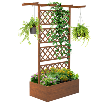 Outsunny Wooden Trellis Planter, Raised Garden Bed for Climbing Plants