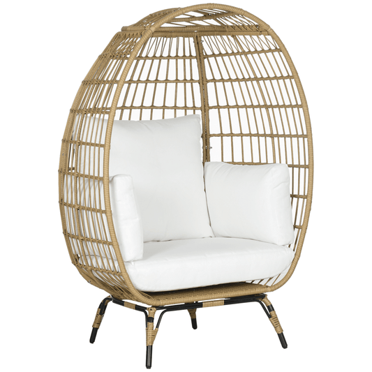 Outsunny Round PE Rattan Outdoor Egg Chair w/ Padded Cushions for Garden