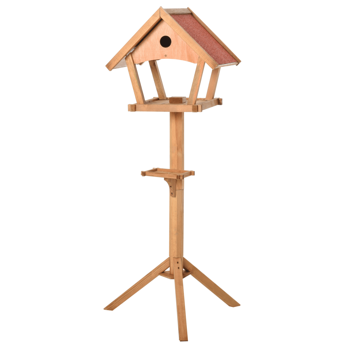 Wooden Bird Feeder Stand for the garden with house-shaped design and feeding platforms