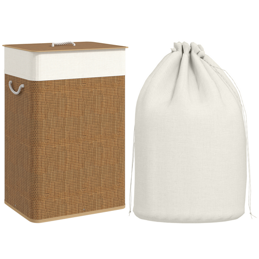HOMCOM Laundry Hamper with Removable Washable Liner Bag, Natural Light Brown