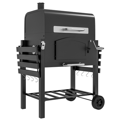 Outsunny Charcoal Grill BBQ Trolley with Adjustable Charcoal Height & Thermometer