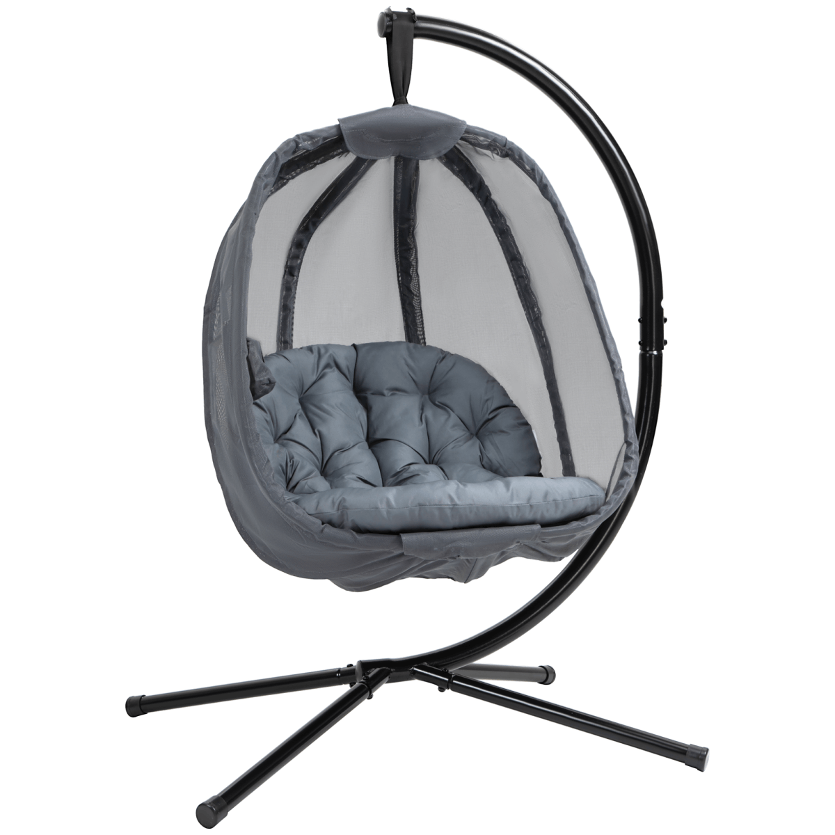 Folding Hanging Egg Chair with Cushion and Stand - Grey