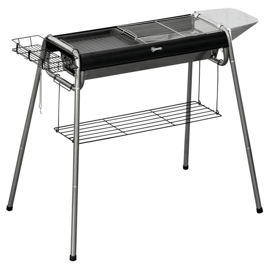 Outsunny Charcoal BBQ Grill with Griddle Plate, Black