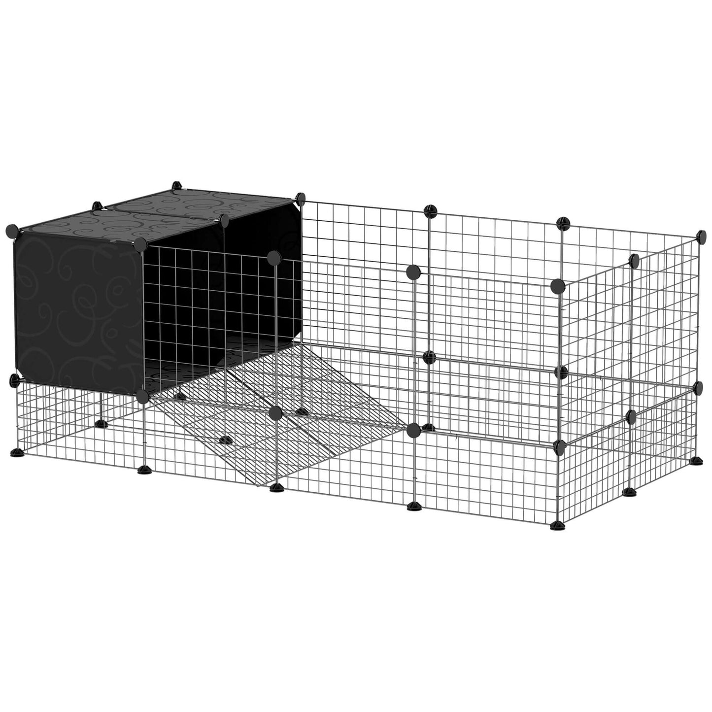 PawHut DIY Small Animal Cage With Elevated Huts for Guinea Pigs, Rabbits