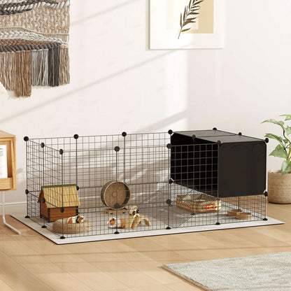 PawHut DIY Small Animal Cage With Elevated Huts for Guinea Pigs, Rabbits