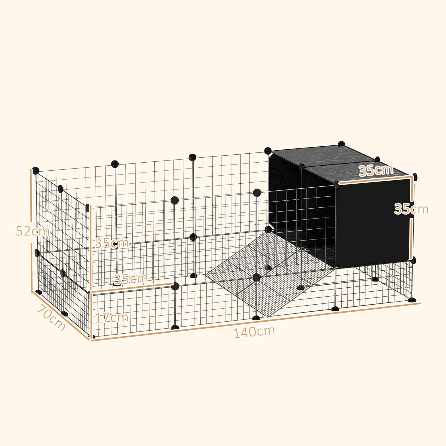 PawHut DIY Small Animal Cage With Elevated Huts for Guinea Pigs, Rabbits