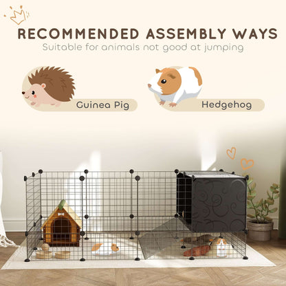 PawHut DIY Small Animal Cage With Elevated Huts for Guinea Pigs, Rabbits