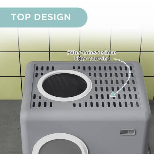 PawHut Enclosed Cat Litter Tray with Lid, Front Entry, Top Exit, Scoop In Grey