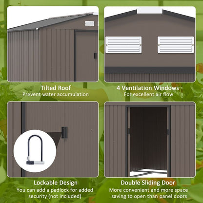 9 X 6FT Garden Shed Sliding Door Galvanised Metal Brown