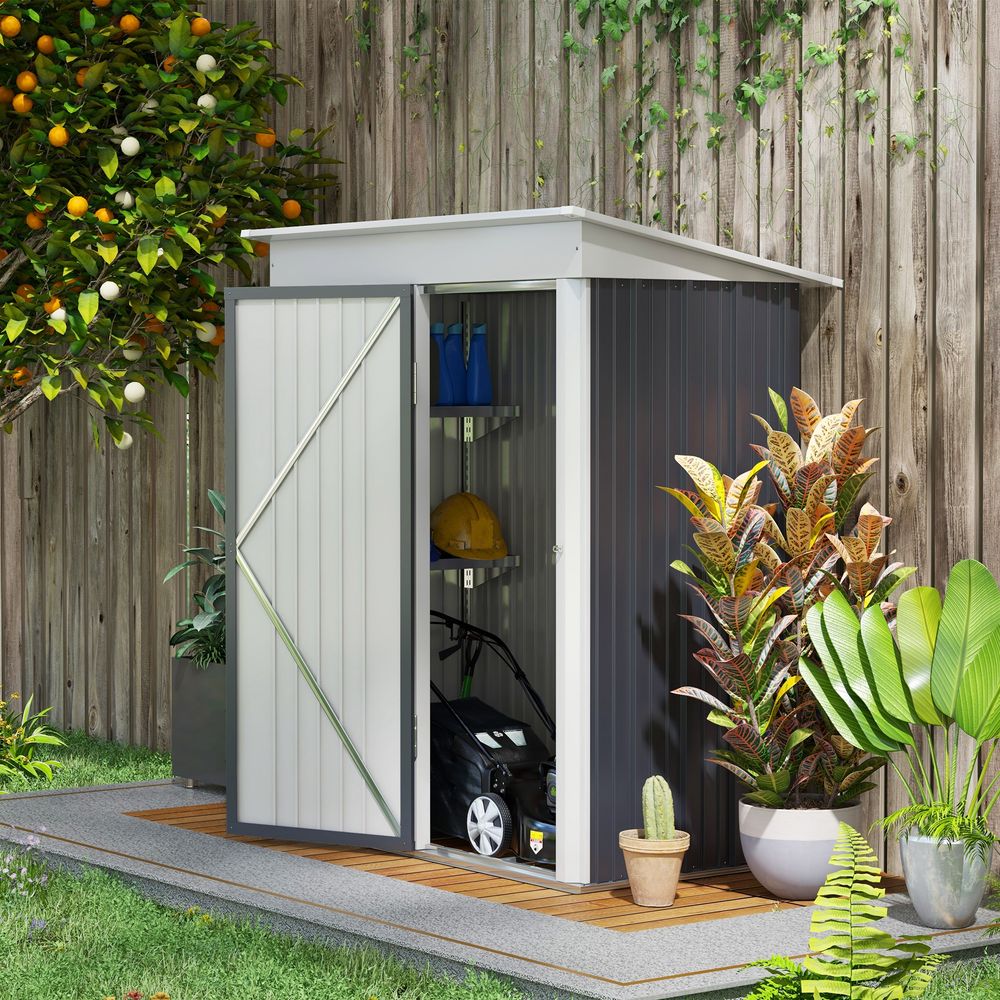 Small Steel Lean-to Shed with Adjustable Shelf, Lock, 5x3