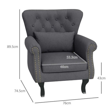 Vintage Wingback Accent Armchair with Naihead Trim Dark Grey