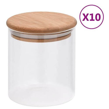 10 x 600ml Storage Glass Jars with Eco-friendly Bamboo Lids