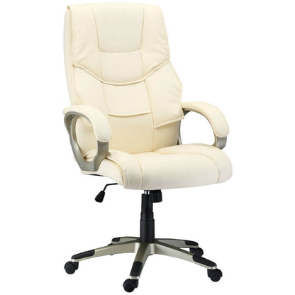 Executive Office Faux Leather Computer Desk Chair w/ Wheel White